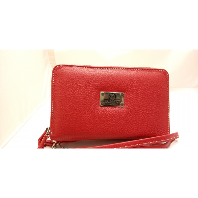 Billetera dama doble cierre color graneado rojo