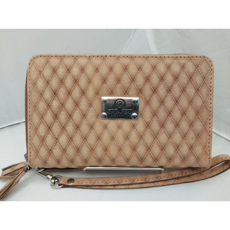 Billetera dama doble cierre color beige matelasse