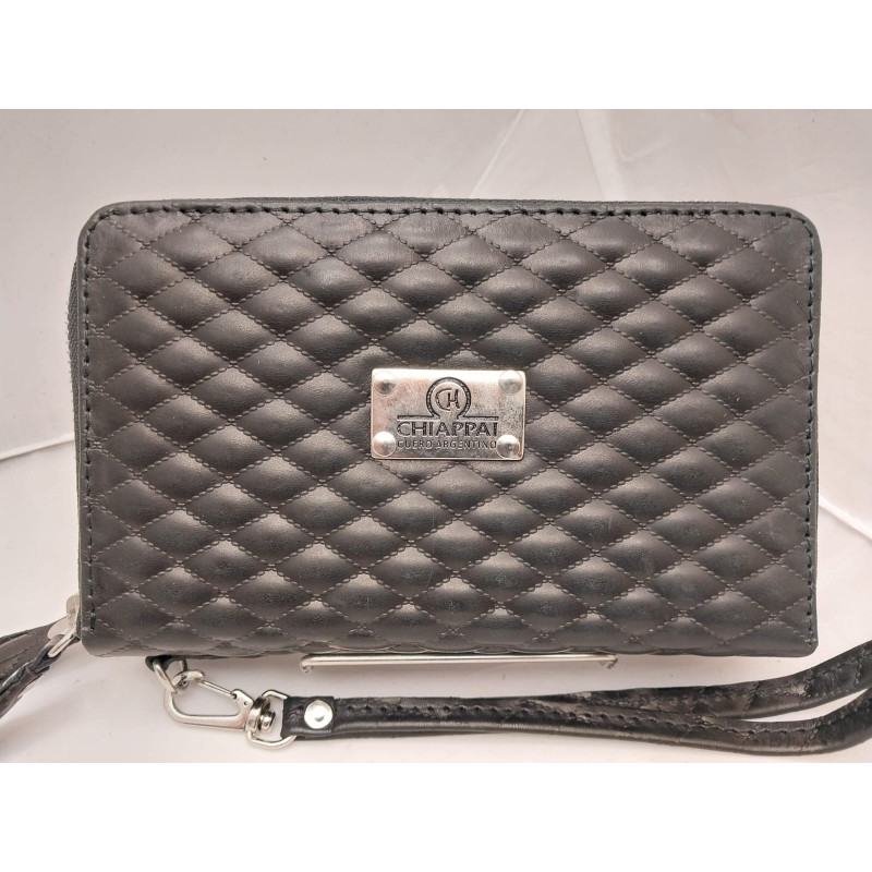 Billetera dama doble cierre color negro matelasse
