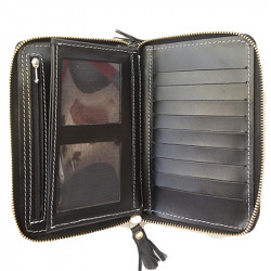 Billetera dama doble cierre color negro matelasse