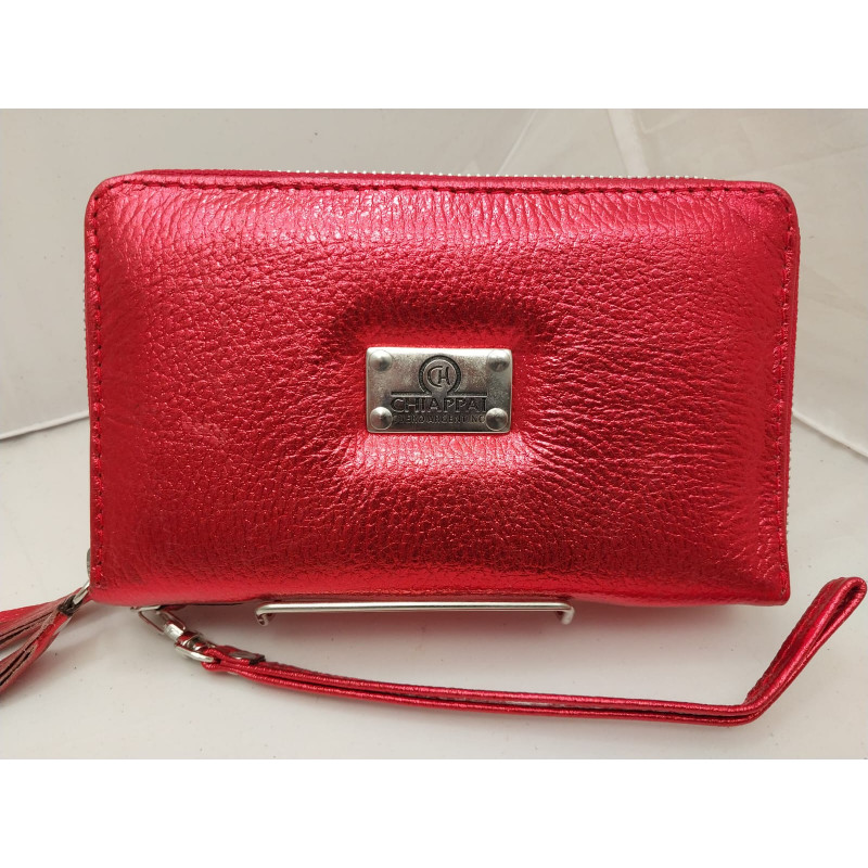 Billetera dama doble cierre color rojo con brillos