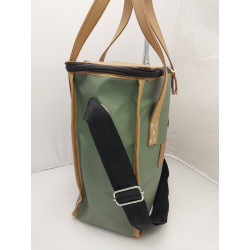 Porta botellas 4 divisiones con correa sintético verde graneado