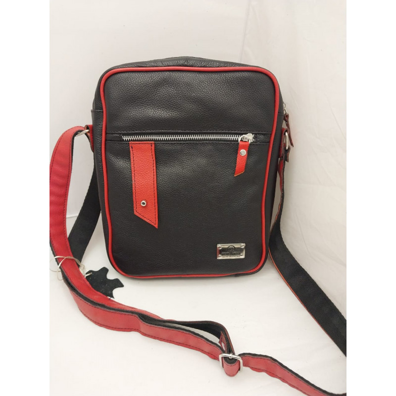 Morral Lorenzo negro con vivos y correa rojo