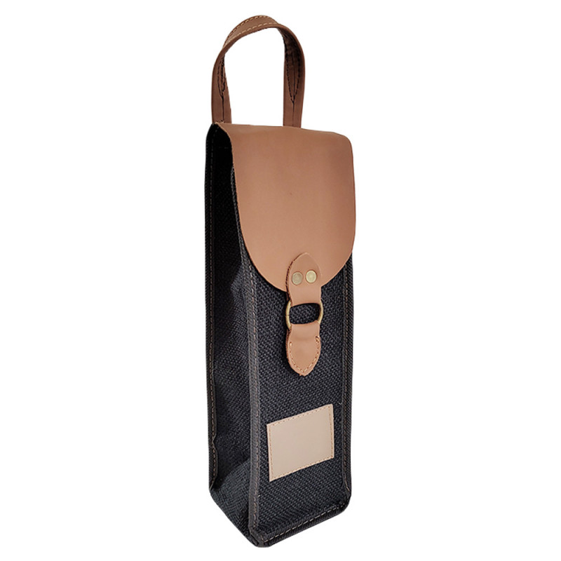 Porta botellas simple tela arpillera yute negro