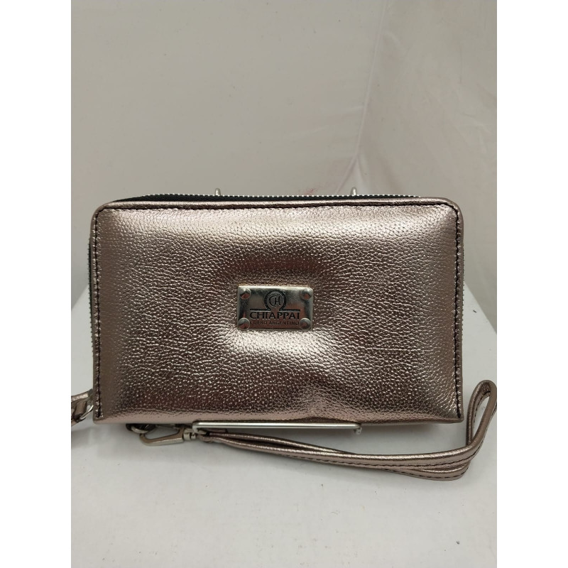Billetera dama doble cierre color plata