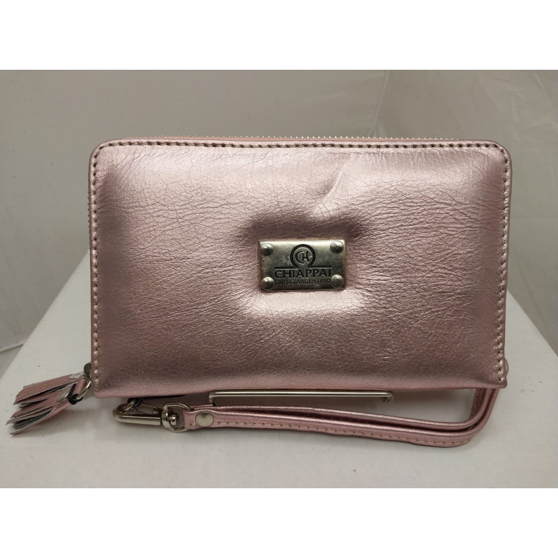 Billetera dama doble cierre color rosa plata