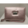 Billetera dama doble cierre color rosa plata