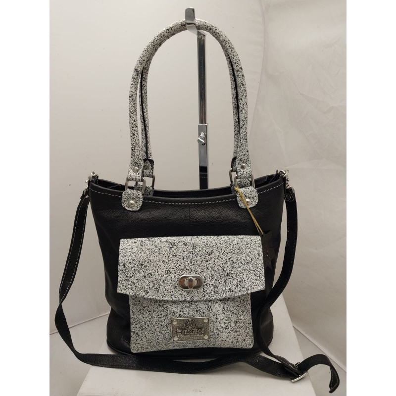 Cartera Allegra cuero negro combinado