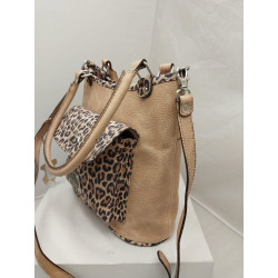 Cartera Allegra cuero marrón y animal print
