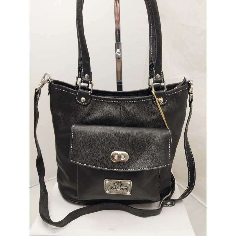Cartera Allegra cuero negro graneado