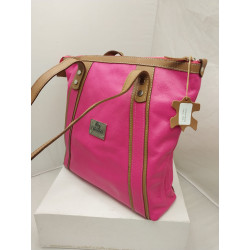 Cartera Alessia cuero fucsia y marrón