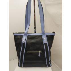 Cartera Alessia cuero negro y celeste
