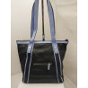 Cartera Alessia cuero negro y celeste