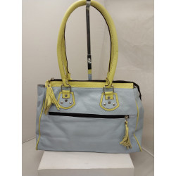 Cartera Johana cuero celeste y amarillo