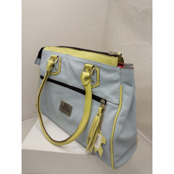 Cartera Johana cuero celeste y amarillo