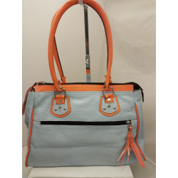 Cartera Johana cuero celeste y naranja