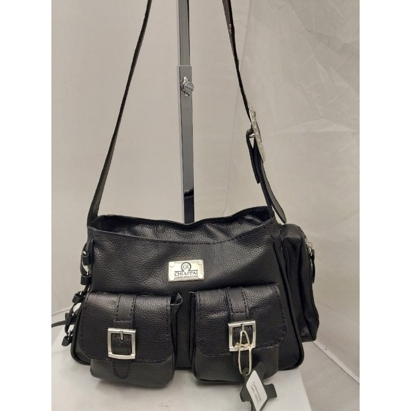 Cartera Atenea cuero graneado negro