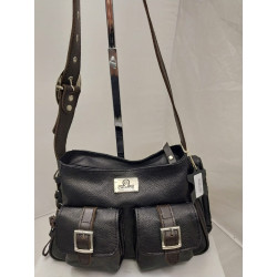 Cartera Atenea cuero graneado negro y marrón