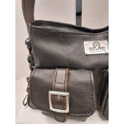 Cartera Atenea cuero graneado negro y marrón