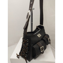 Cartera Atenea cuero graneado negro y marrón