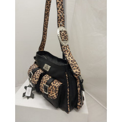 Cartera Atenea cuero graneado negro combinado