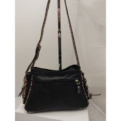 Cartera Atenea cuero graneado negro combinado